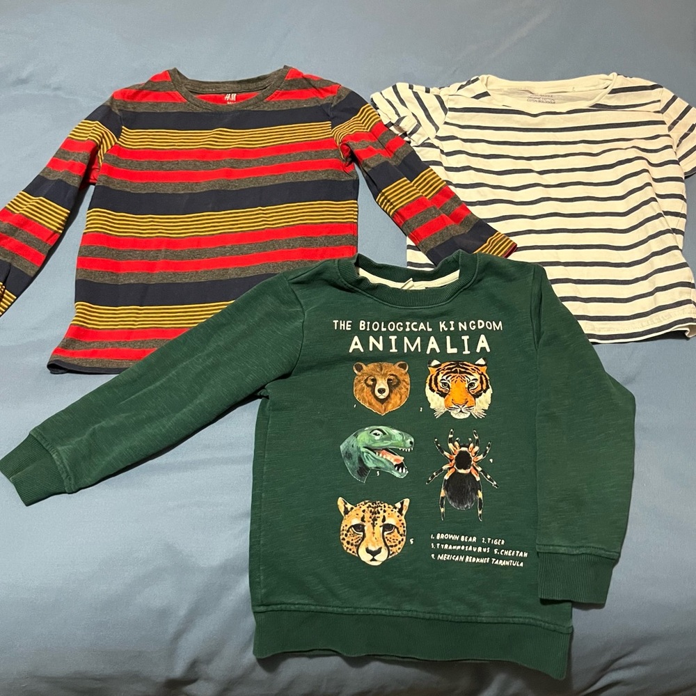 H&M kids bundle 1 sweatshirt, 1 long-sleeve, 1 short-sleeve, size 2-4y